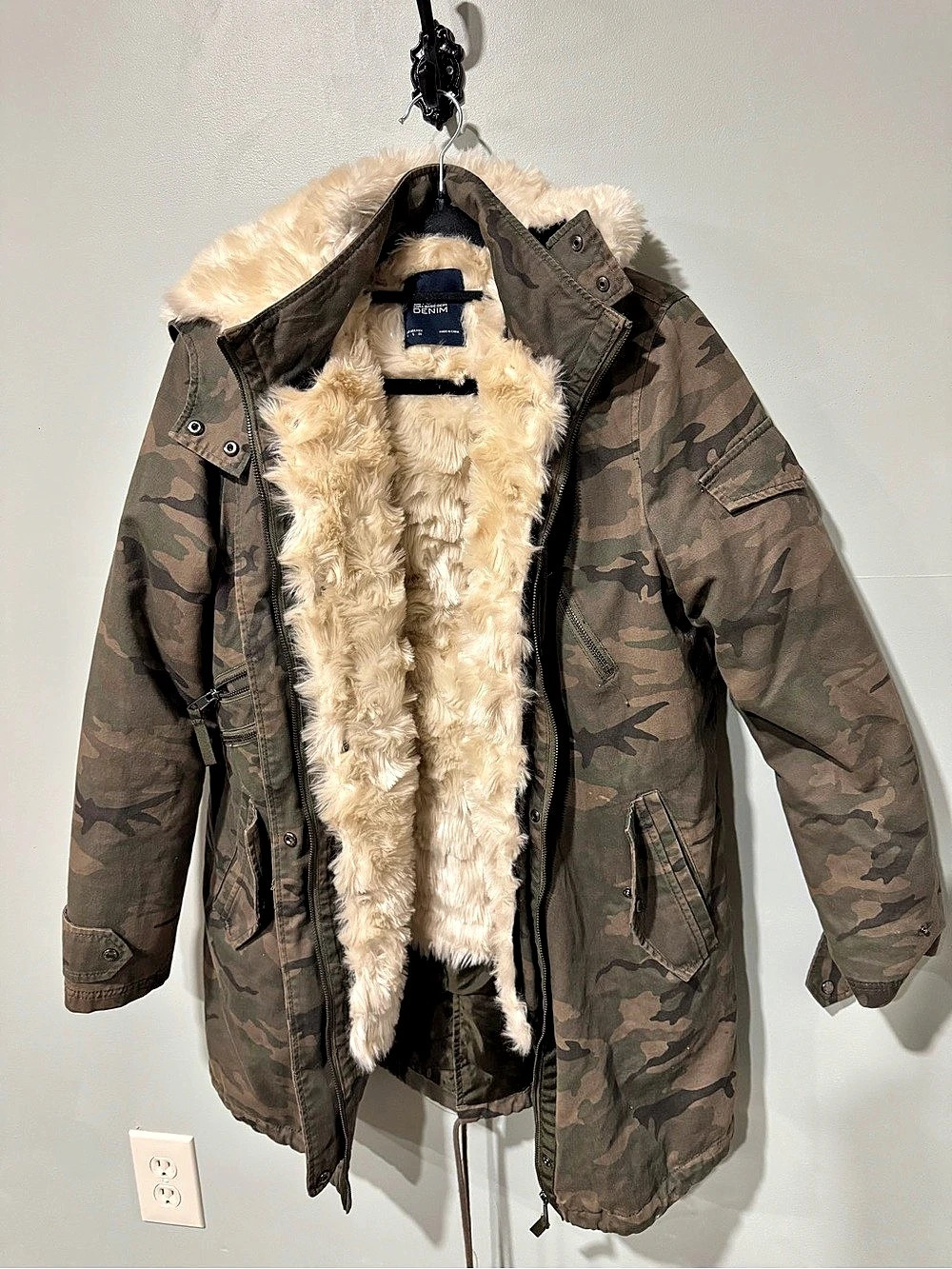 Rare Zara Z1975 Denim Camouflage Inspire Others Faux Fur Lined Parka Z1975 Camo